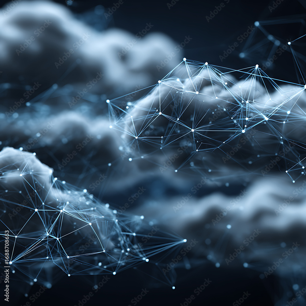 Poster abstract cloud data network connecting information with digital lines, modern technology concept for