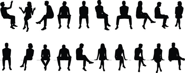 Silhouettes of people sitting and talking, casual conversation, side view figures, interaction, communication poses, social meeting, modern lifestyle, body language gesture