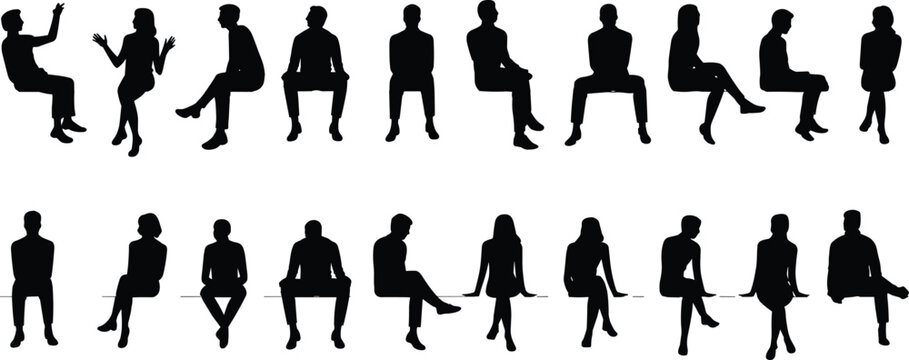 Silhouettes of people sitting and talking, casual conversation, side view figures, interaction, communication poses, social meeting, modern lifestyle, body language gesture