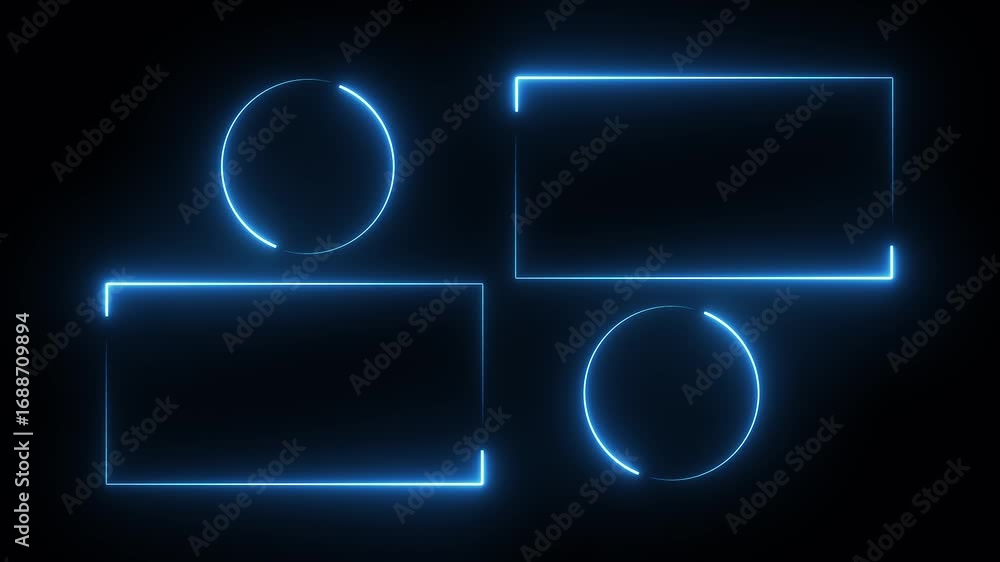 Aufkleber glowing blue neon rectangles and circles abstract background. abstract glowing rectangle border fram