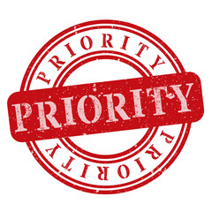 Red priority stamp isolated on transparent background