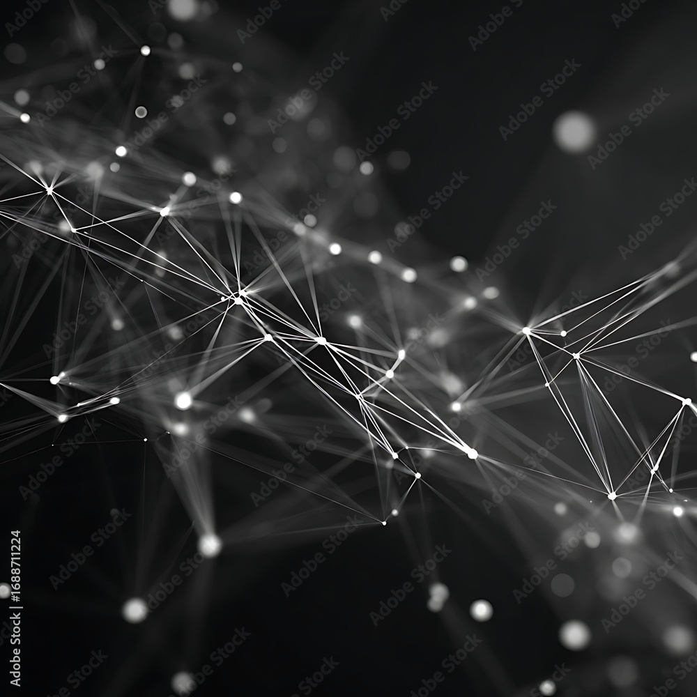 Poster dynamic abstract network connecting data points, ideal for illustrating technology, innovation, and 