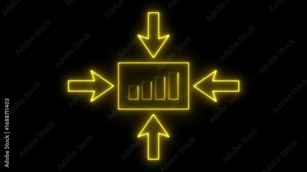 Poster yellow color abstract neon business graph icon. inside neon box business graph icon animation. neon 