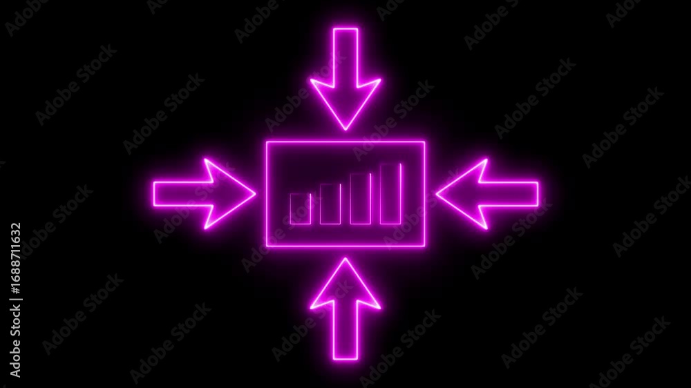 Poster purple color abstract neon business graph icon animation. inside neon box business graph icon animat