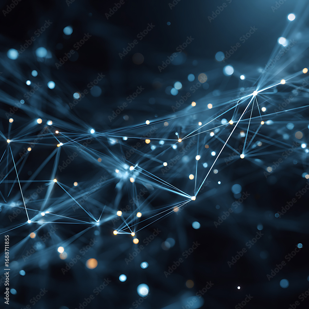 Aufkleber dynamic digital network connections with glowing nodes representing data flow and technology innovat