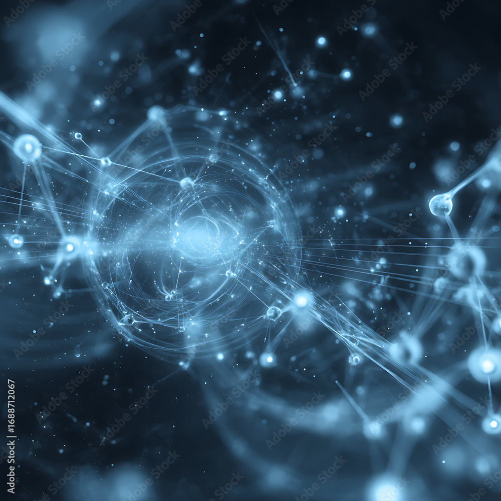 Aufkleber futuristic network of interconnected nodes, glowing with energy, perfect for innovative tech concept