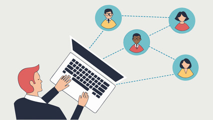 Online Collaboration Teamwork Global Communication Networking Laptop Business Technology Connection Internet Digital Professional Employee People Team Group Meeting Communication Remote Work Virtual .