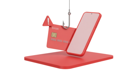 Urgent warning about financial data theft, a credit card and smartphone hooked, symbolizing online banking security risks and phishing scams targeting personal information.