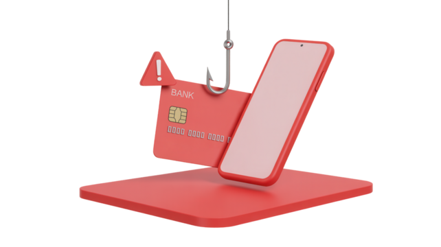 Urgent warning about financial data theft, a credit card and smartphone hooked, symbolizing online banking security risks and phishing scams targeting personal information.