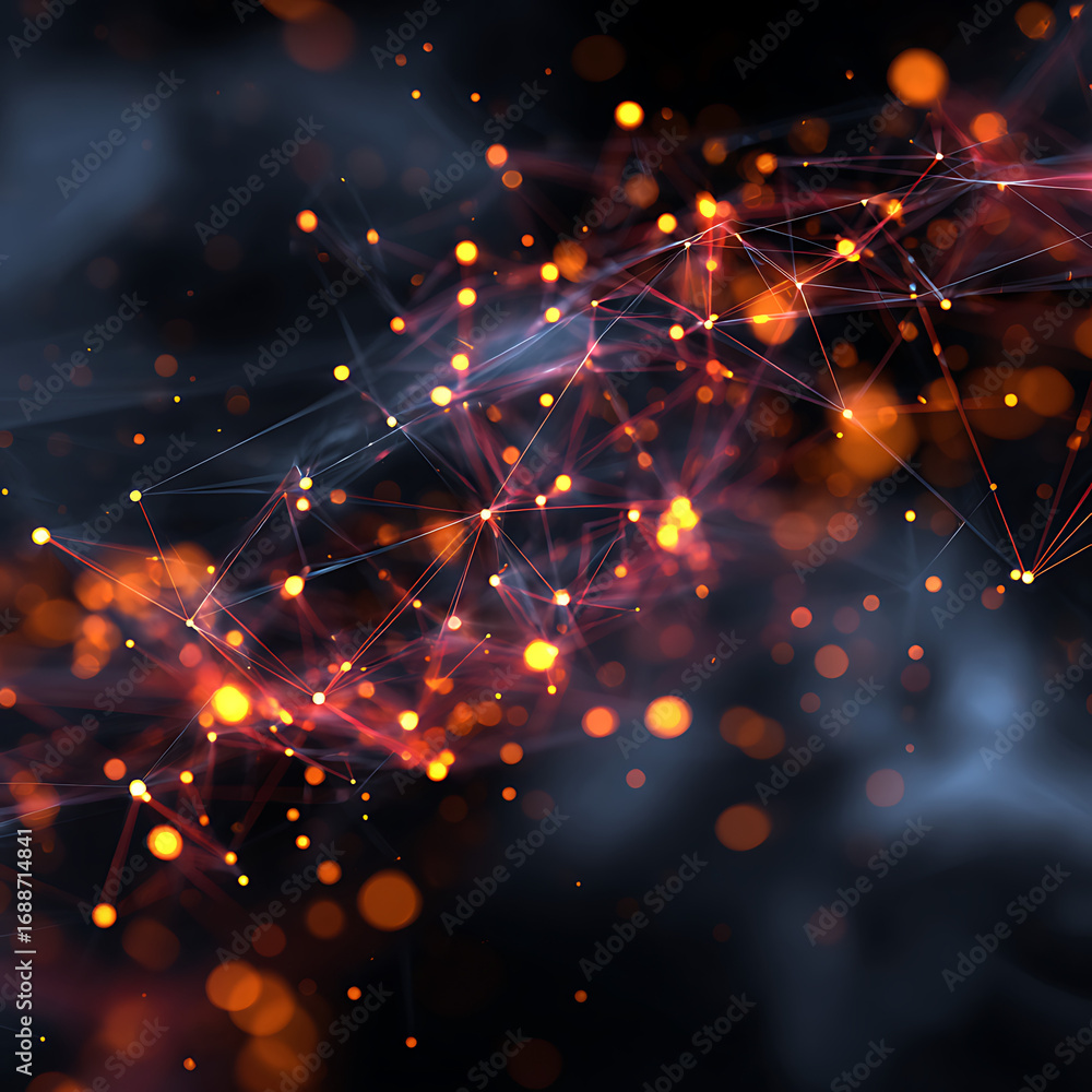Poster dynamic interconnected network with glowing nodes, perfect for technology, data, and abstract concep