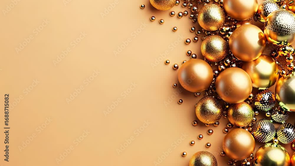 Poster this captivating image features a shimmering golden background adorned with elegant spherical accent