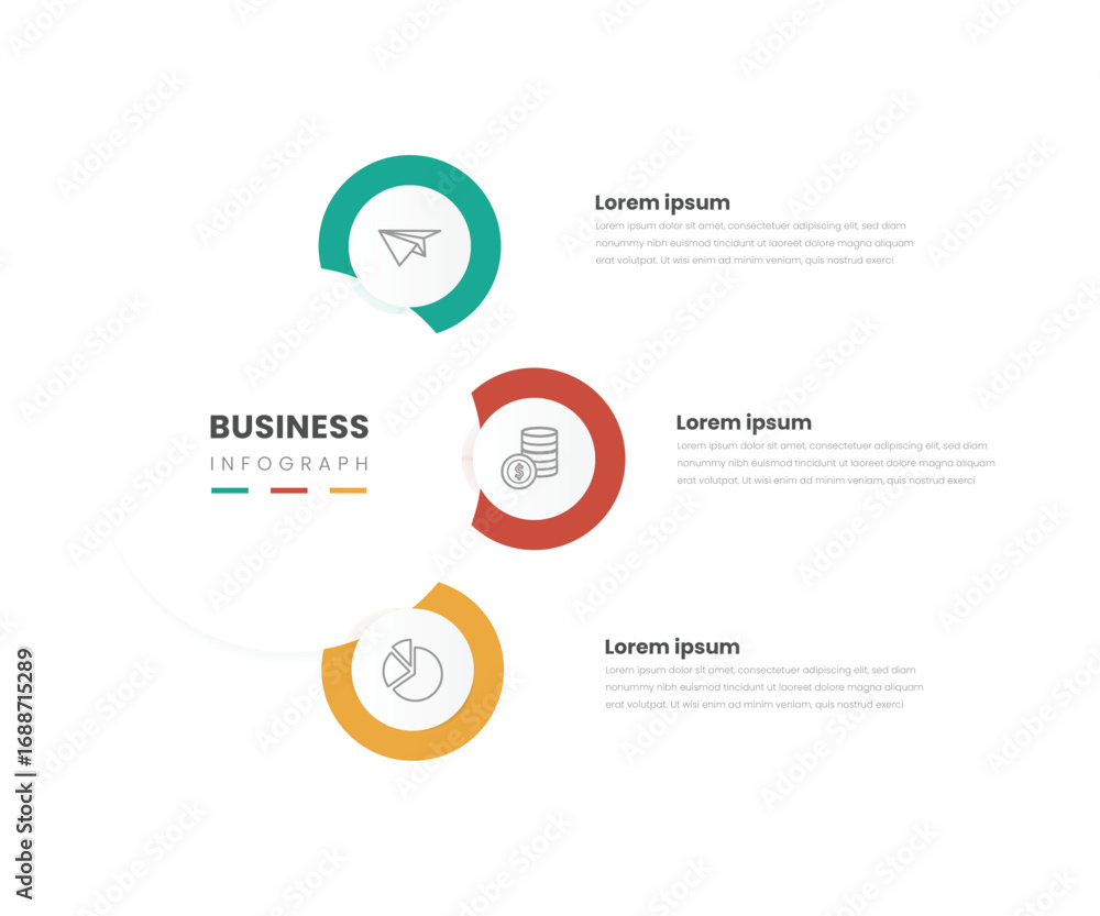 Poster three circle shape business infographic template for corporate data presentation and modern strategy