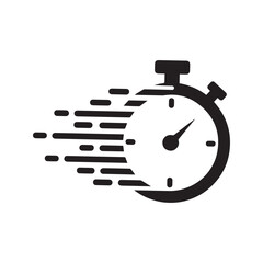Fast time icon. Stopwatch or timer symbol with speed motion lines. Vector illustration for deadline, quick service, and efficiency concept.
