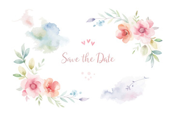 Romantic Watercolor Save the Date Card Template with Floral Frame