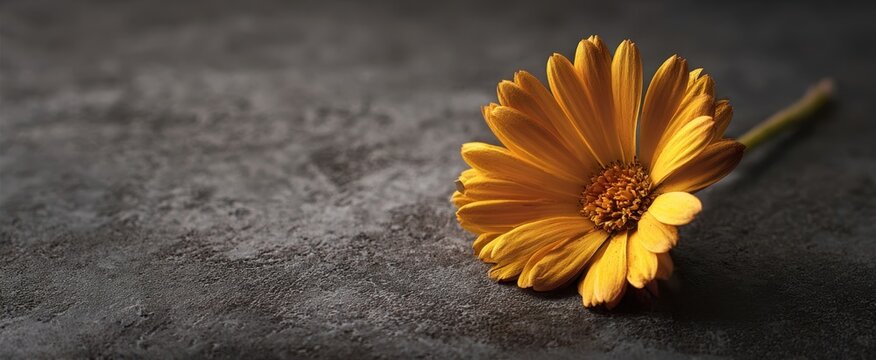 The beautiful yellow daisy flower on a textured dark background. - Powered by Adobe