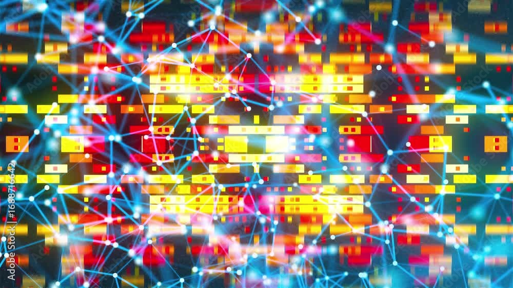 Poster connection dots with blocks. computer generated 3d render
