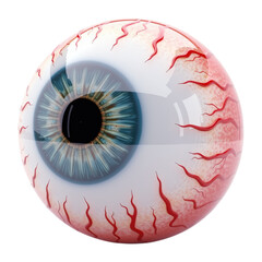Realistic Human Eye with Red Blood Vessels, Detailed Iris and Pupil, Medical Illustration, Isolated on Transparent and White Background