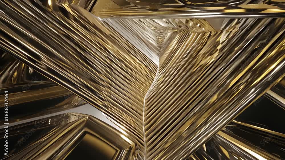 Poster a vibrant abstract image showcasing metallic golden curved shapes and intricate patterns. the glossy