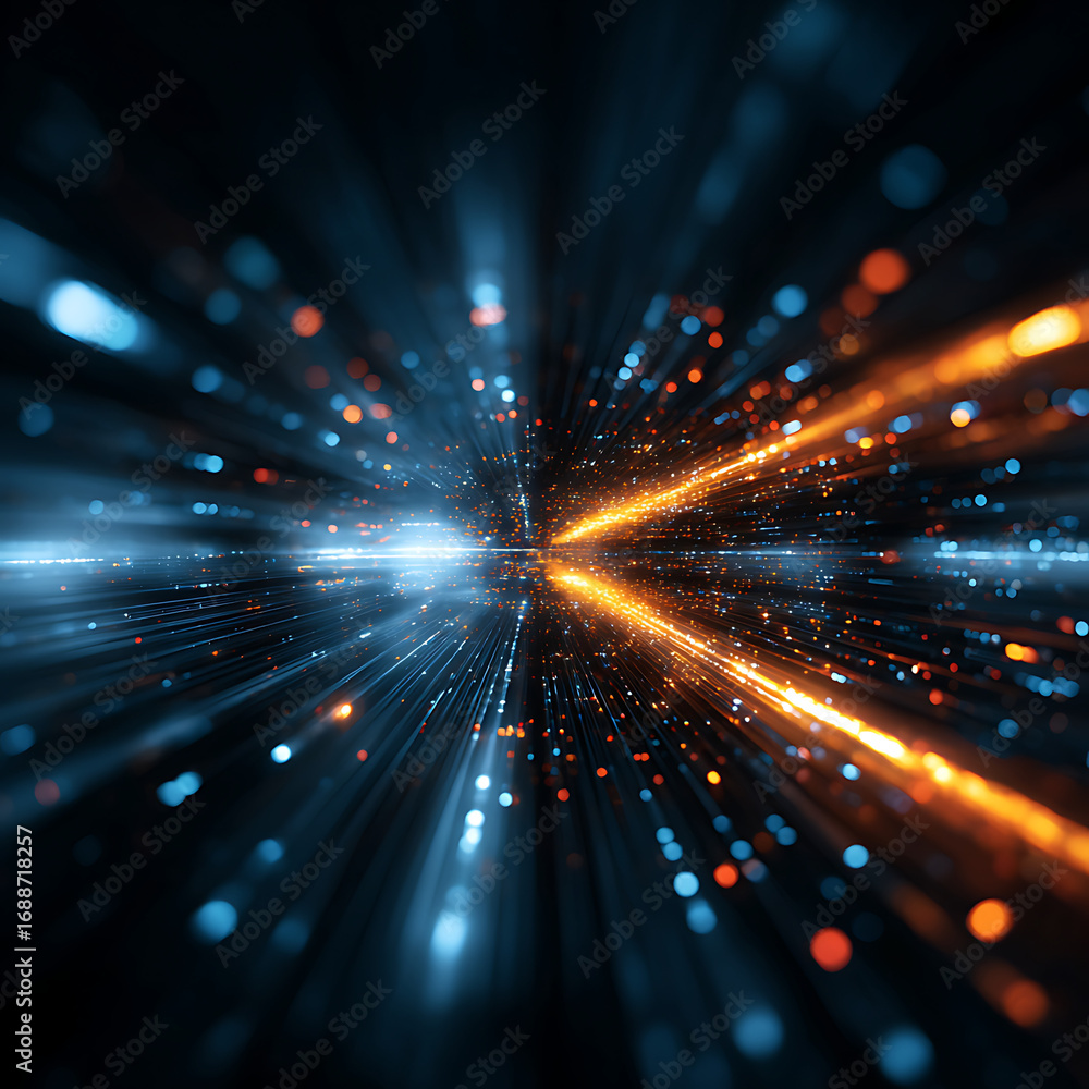 Poster dynamic digital data streams with vibrant light effects, perfect for technology, innovation, and mod