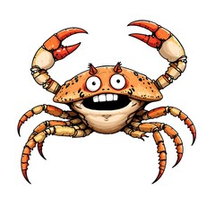 Fototapeta premium Illustration of a cartoon crab with a wide smile and raised claws, isolated on a white background