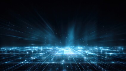 Futuristic digital grid, light trails