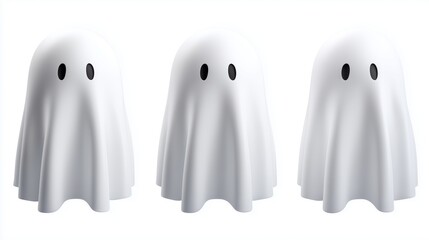 Three 3D ghost panels, floating, cartoon style, curved, clip art on white background.
