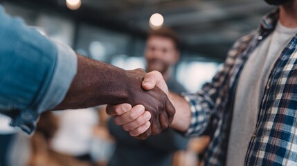 Fototapeta premium entrepreneurs handshake global partnership coworking hub