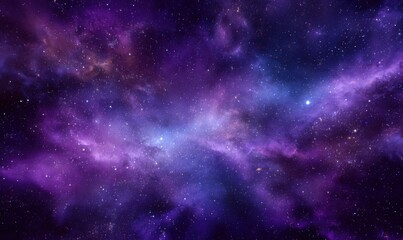 Fototapeta premium Deep space nebula, vibrant purple and blue hues, scattered stars