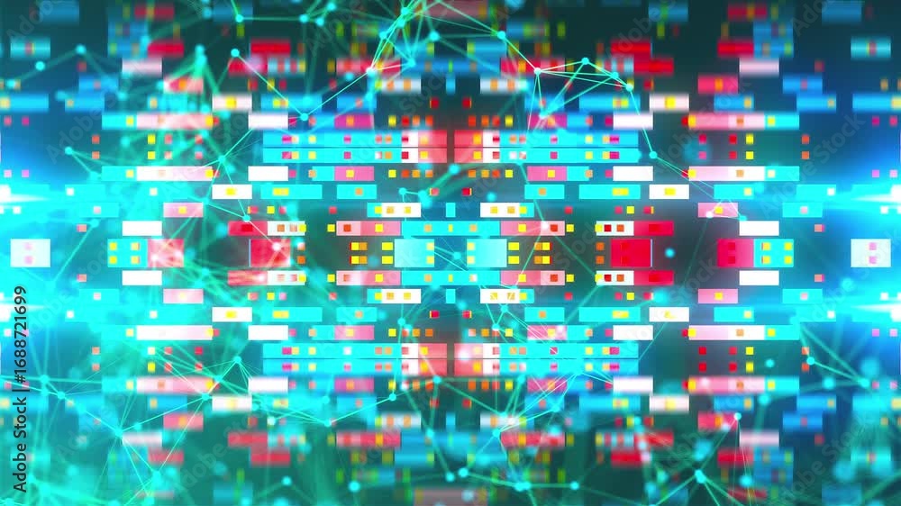 Poster connection dots with blocks. computer generated 3d render