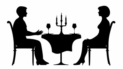 Silhouette of a couple sitting at a table with candles and wine glasses in a romantic setting scene