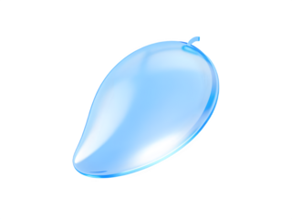 Single light blue water balloon filled with water on a black background