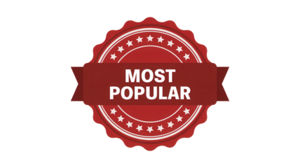 Celebrate success and top-rated achievements with this prestigious 'Most Popular' award seal, perfect for highlighting best-sellers and exceptional quality in any commercial context.