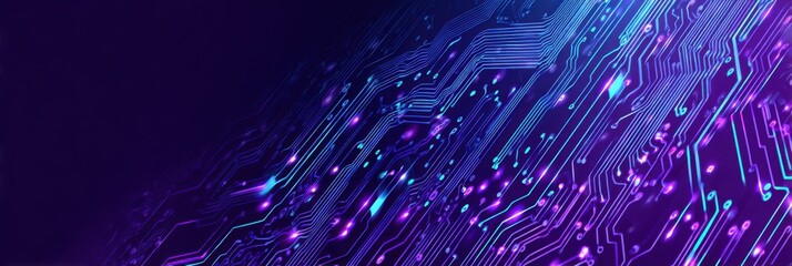 Abstract circuit board design in vibrant purple and blue tones