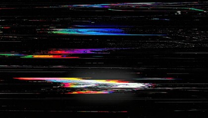 Distorted VHS analog static with RGB flicker lines on black