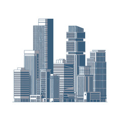 Modern Skyscraper Cityscape Graphic Illustration, Urban Architecture, Commercial Use, Isolated on White Background