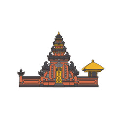 Bali Temple Architecture Illustration, Cultural Design, Vector Art, Isolated Image, Flat Color, Commercial Use