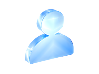Abstract translucent human silhouette icon with soft blue glow on black background