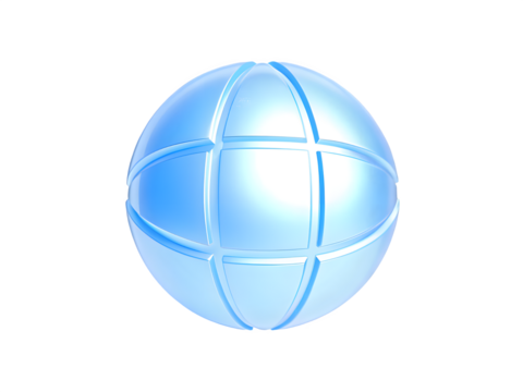 Abstract glowing blue sphere with grid pattern on black background