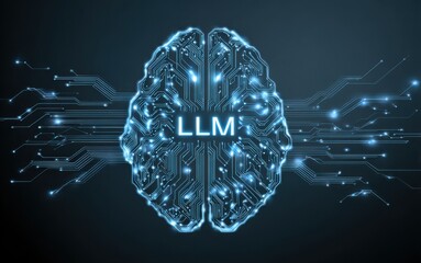 LLM, large language model conceot, Futuristic Digital Brain Glowing Neon Elements of Artificial Intelligence and LLM Technology