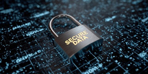 Digital lock symbolizing security and data protection in a technology-focused design with a networking background