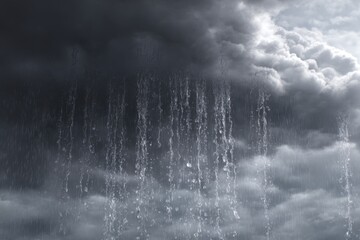 Rain cascading from dark storm clouds