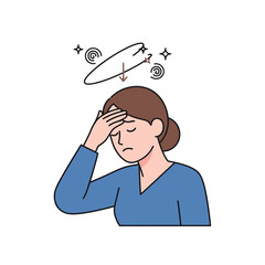 Woman Experiencing Dizziness, Healthcare Scenario, Isolated on White Background, Vector Illustration, Calm Environment, Neutral Viewpoint