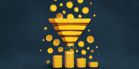 A funnel shape, glowing with energy, showing the sales funnel process from lead to conversion.