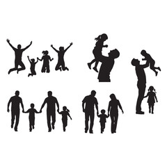 Obraz premium Silhouettes of People in Conversation and Interaction. Couples, Friends, and Parents with Children. Black and White Vector Set of Social and Family Moments