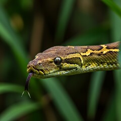 Closeup of a snake with tongue