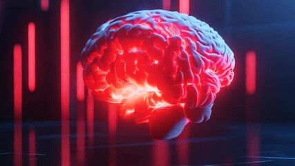 A vibrant 3D brain model showcases glowing neon lights against a futuristic background, symbolizing creativity and technological innovation in science and education. - Powered by Adobe