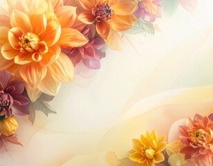 Obraz premium Bright dahlia flowers with soft pastel background and blank space
