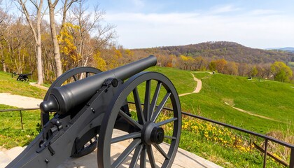Cannon overlooking a green valley
