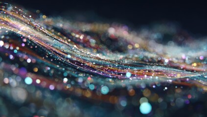 Abstract, wavy, colorful lines with shimmering particles