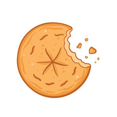 Delicious baked round bread with a bite taken out revealing flaky texture